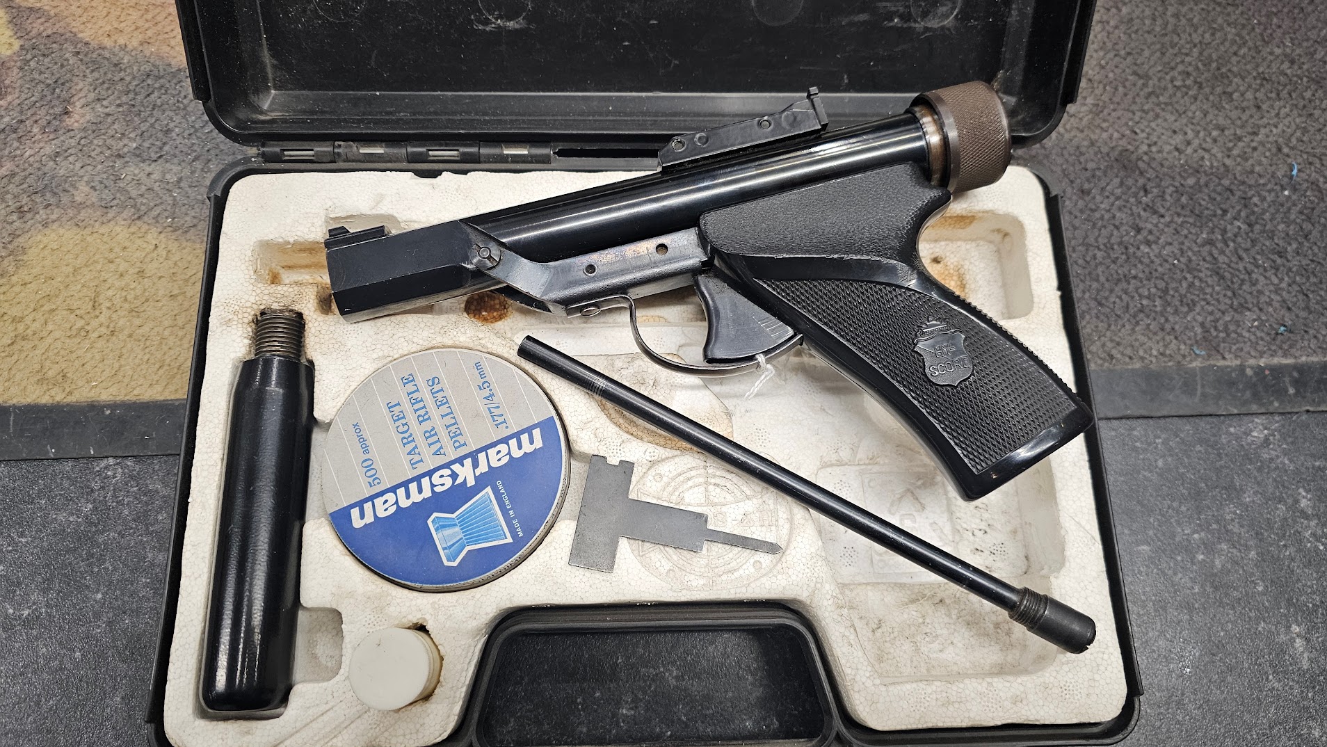 Hy-Score Air Pistol, Dual cal .177 and .22, Vintage, Rare. - Image 3
